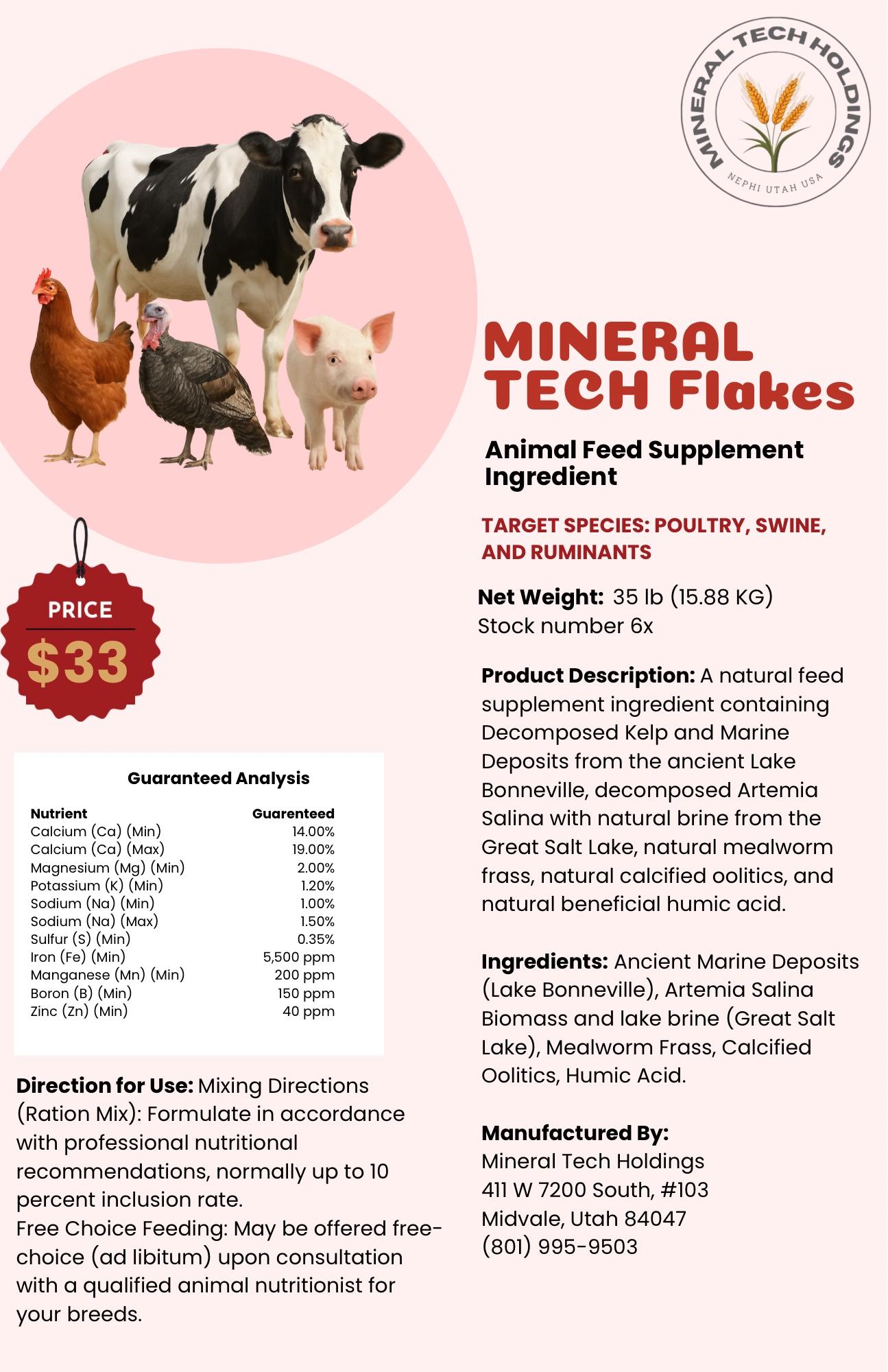 Calcium Rich Animal Feed Supplement FLAKES 35 pounds