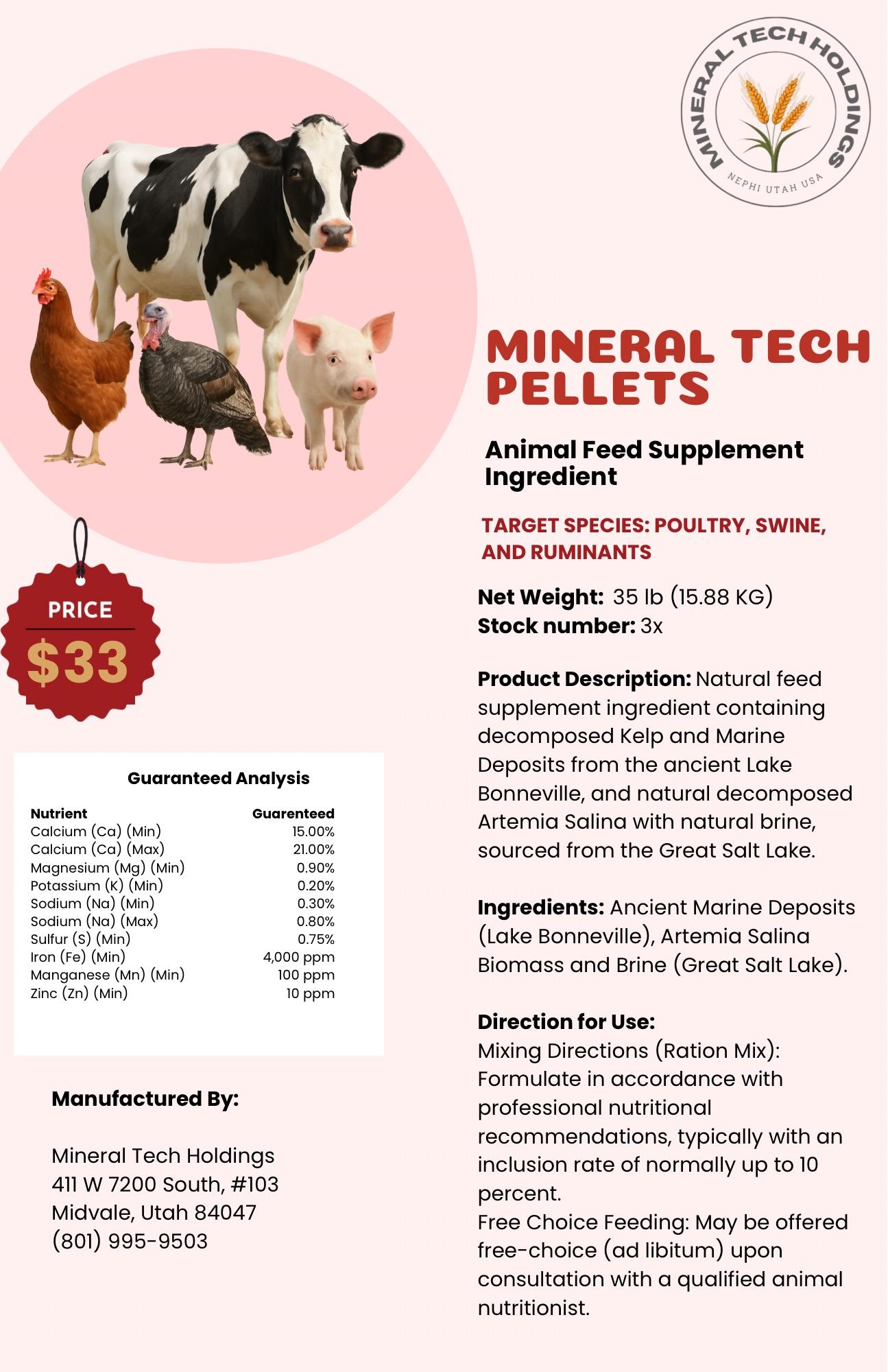 Calcium Rich Animal Feed Supplement PELLETS - 35 Pounds